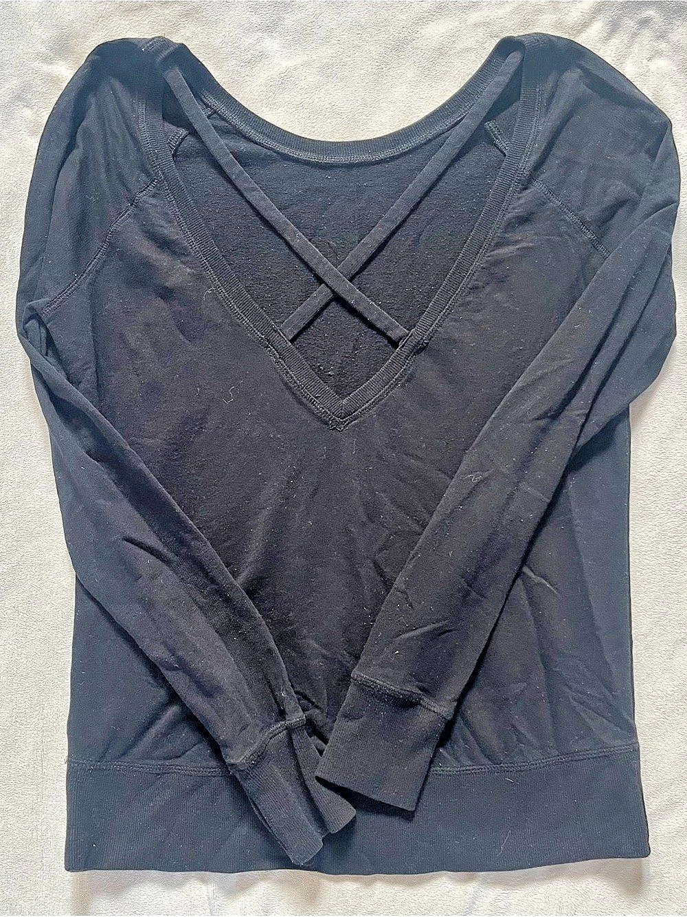 Unity Drop Back Sweater Black Long Sleeve V-Neck Top